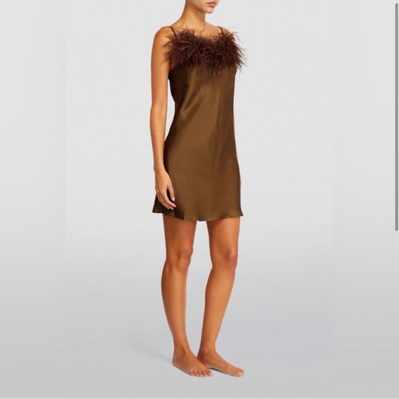 NWT Sleeper Boheme Mini Dress with Feathers in Whiskey Brown Medium - Picture 1 of 15